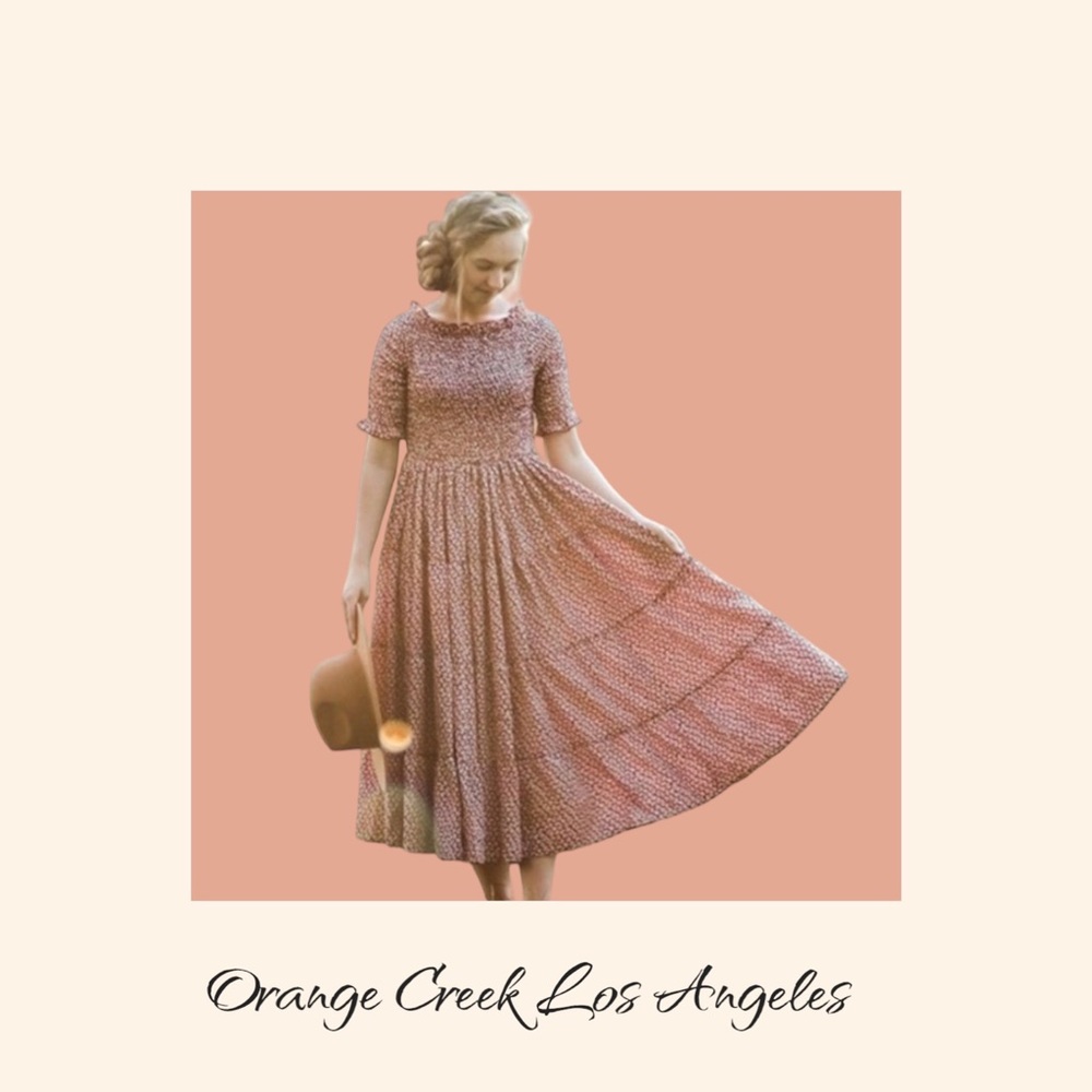 SALE!!!Orange Creek Los Angeles Floral Full Skirt Tiered Midi Dress Fall Fash